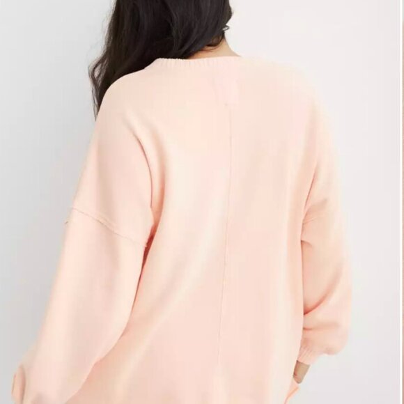NWT Aerie Oversized After Sunset Smile + Wave Crewneck Sweatshirt Peach Size XS - Picture 2 of 6